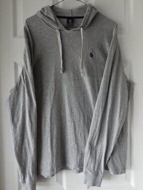 US Polo Assn Men's Hoodie Long Sleeve Light Weight Grey Pullover Large Blue Pony